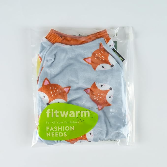 Fitwarm Funny Fox Dog Pajamas, Warm Dog Onesie, Dog Clothes for Small Dogs Girl Boy, Lightweight Velvet, Pet Outfit, Gray, Orange, XL