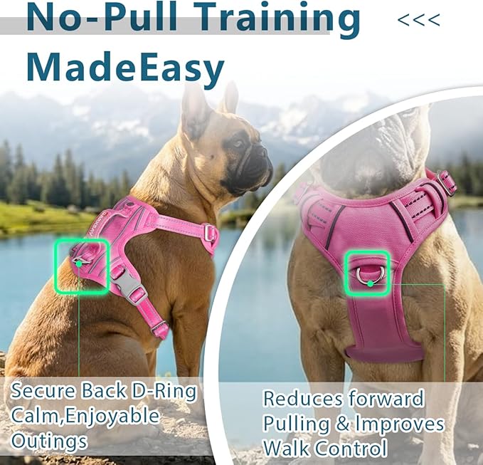 BARKBAY Dog Harness No Pull Oxford with ID Tag Pocket - Heavy Duty, Reflective, Easy Control for Large Dogs(Pink Oxford,XL)