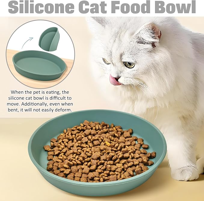 BNOSDM Silicone Cat Food Plate 2 Pack Shallow Dog Bowl Flat Puppy Feeding Dish for Small Dogs and Cats Whisker Fatigue Pet Plates for Dry and Wet Food (Green)