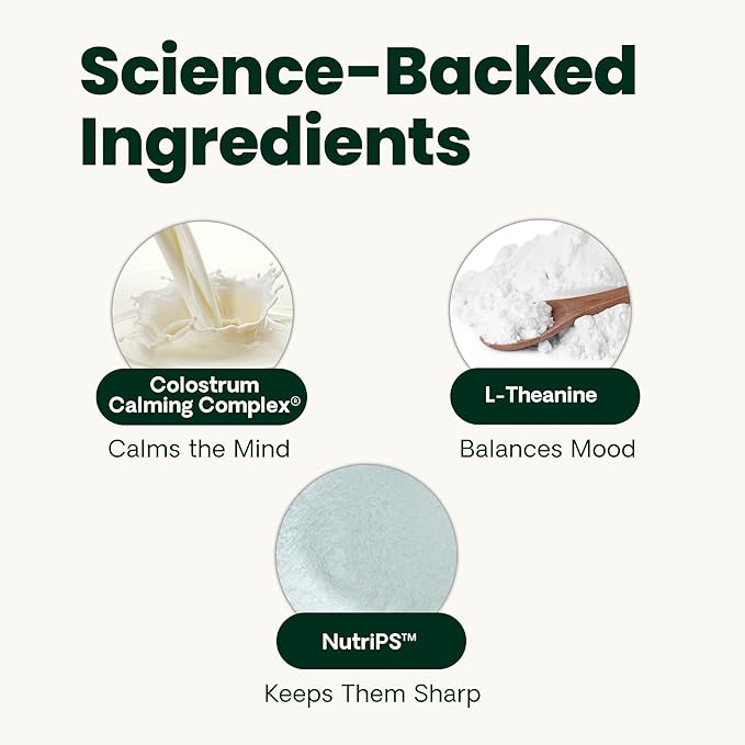 VetriScience Senior Calm & Confident Soft Chews with Colostrum and L-Theanine, Golden Years Calming, Cognition and Brain Health, Sundowners Supplement for Senior Dogs, Chicken, 60 Count