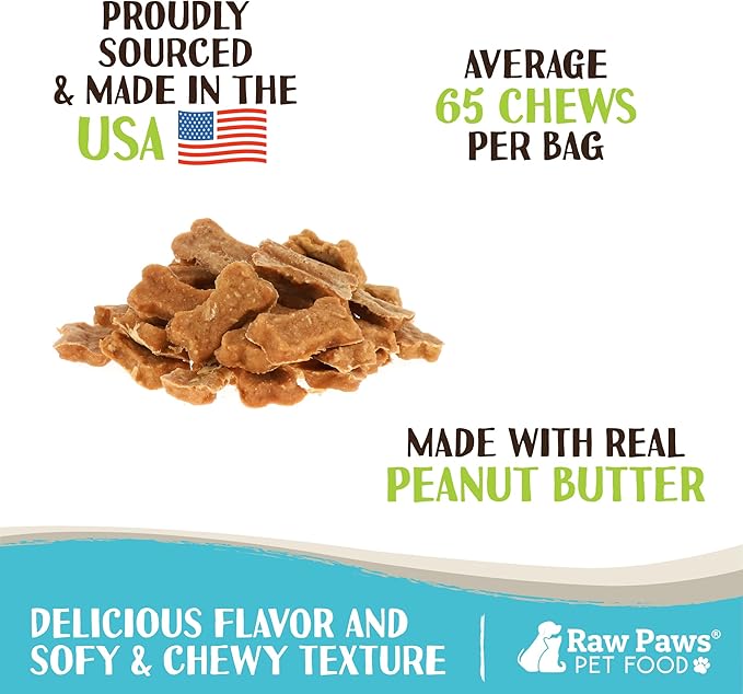 Raw Paws Soft Bone Shaped Dog Jerky Treats for Dogs - Peanut Butter & Chicken Recipe (16-Ounce) - Made in USA - Chicken Jerky Dog Treats - Soft Puppy Training Treats