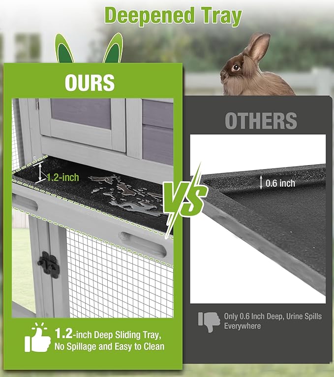 GUTINNEEN Rabbit Hutch Outdoor Rabbit Cage Indoor 51.6" L Waterproof Bunny Cage with Chew-Proof Ramp and Lockable Doors for Indoor Outdoor Use Grey