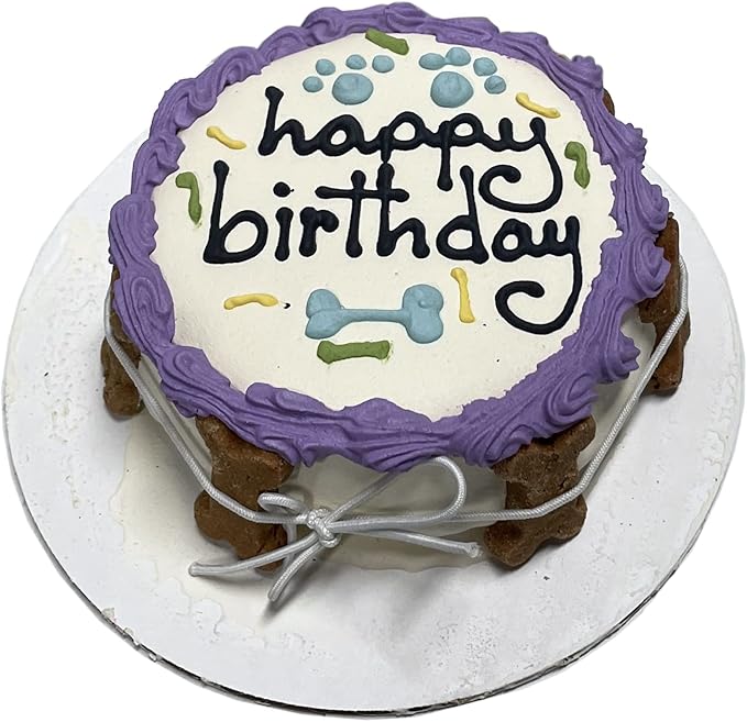 Bubba Rose Biscuit Company: White Birthday Dog Cake - Crunchy Biscuit Texture - Natural Gourmet Treat - Cake - 4.25” 1 Count - Made in The USA