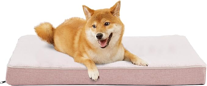 WATANIYA PET Memory Foam Large Dog Bed, Orthopedic Dog Crate Bed with Cooling Gel Foam, Waterproof Liner and Washable Cover, Joint Relief Pet Sleeping Bed for Medium Large Dogs (Pink)