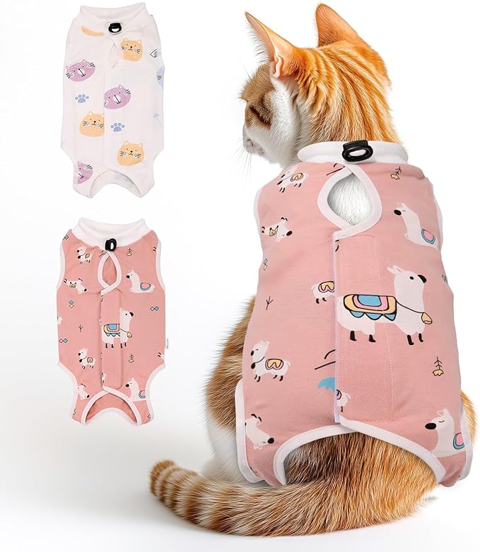 2 PCS Cat Recovery Suit for Spay Abdominal Wounds Female, Cat Onesie for Cats After Surgery, Pet Surgery Recovery Suit Kitten Onesie for Cats Anti Licking (Colorful (2PCS), Large)