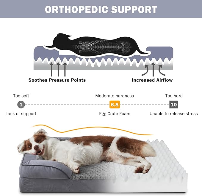INVENHO Orthopedic Large Dog Bed, Washable Waterproof, Egg-Crate Foam Dog Couch Bed with Washable Removable Cover, Waterproof Lining and Nonskid Bottom