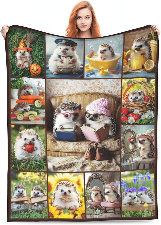 Hedgehog Blanket, Hedgehogs Throw Blankets, Hedgehog Gifts for Boys Girls Women Men Lover Adult Cozy Fleece Flannel Bedding Stuff Animal Plush for Couch Sofa Bed 50"X40"