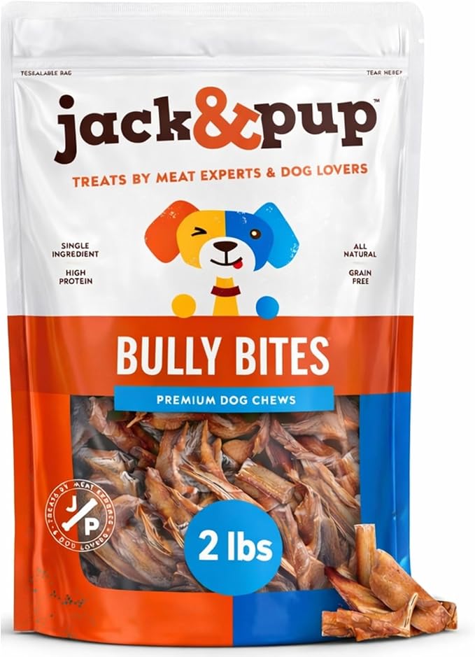 Jack&Pup Bully Bites (2 lb. Bag), Small Bully Sticks for Small Dogs, 1-3 Inch Chews for Puppies, Seniors and Smaller Dogs