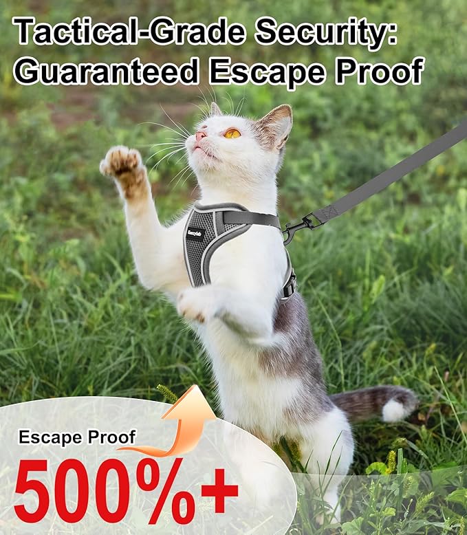 Cat Harness and Leash for Walking Escape Proof Soft Adjustable Cat Leash Breathable Comfortable Vest Easy to Wear Kitten Harness for Outdoor Travel (Grey, XS (4-6lb))