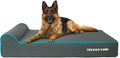 The Dog’s Bed Orthopedic Memory Foam Dog Bed with Headrest, Calming Surface – CertiPUR-Certified Foam, Oxford Fabric, Grey with Blue Trim, XL, 6-Inch