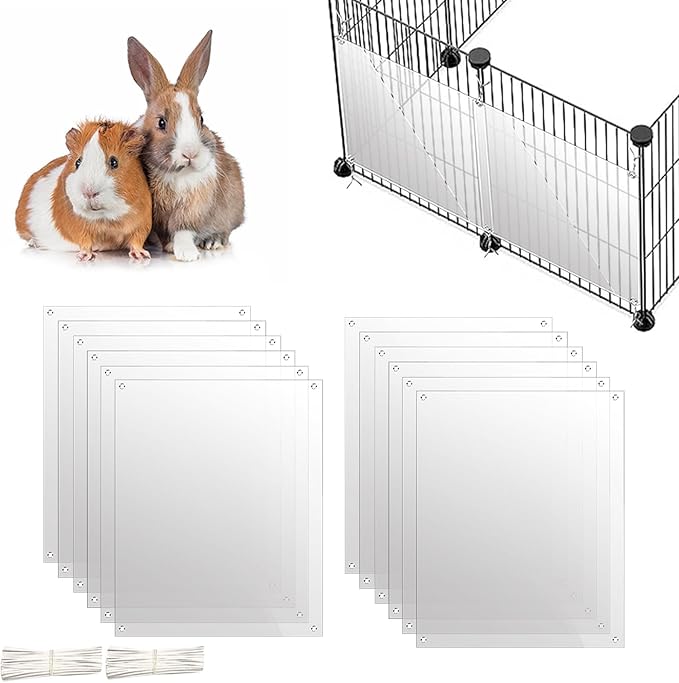 Oncpcare 12 Pack Rabbit Cage Urine Guard 10'' x 8.2'' Pet Plastic Splash Guard Panels Liner Protection Clear Edge Liner Guinea Pig Side Lining Bird Cage Protector from Cats