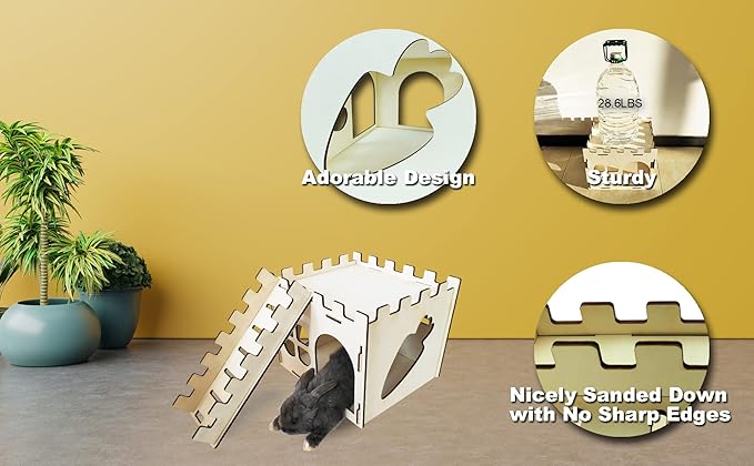 HIIMALEX Extra Large Sturdy Bunny Castle Hideout for Indoor Rabbits Play House with Stairs Round Edges Detachable Habitats for Rabbit Guinea Pig Chinchilla Hedgehog