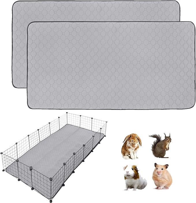 Guinea Pig Cage Liners, 36''X72'' Washable Guinea Pig Pee Pads, Non Slip Reusable Super Absorbent Guinea Pig Training Mat Bedding Fleece for Small Animals Hamster Rabbit Chinchilla Rat, 2Pack