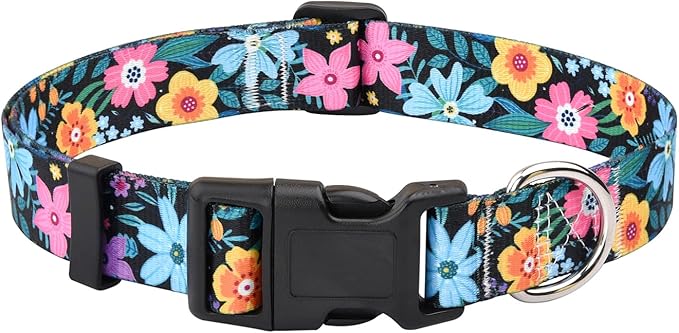Floral Dog Collar, Adjustable Soft Nylon Pet Collar for Small Medium Large Dogs, Cute Flower Pattern Dog Collar for Girl Boy Dogs(Jungle Vibe,M)