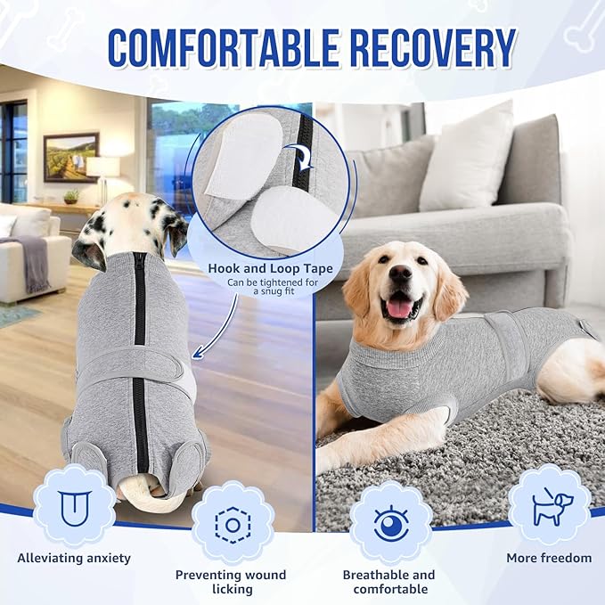 SlowTon Dog Surgery Recovery Suit - Zipper On Dog Onesies After Surgery for Female Male Dogs, Abdominal Wounds Bandages Cone/E-Collar Alternative Dogs Body Suit Anti-Licking (Grey,XL)
