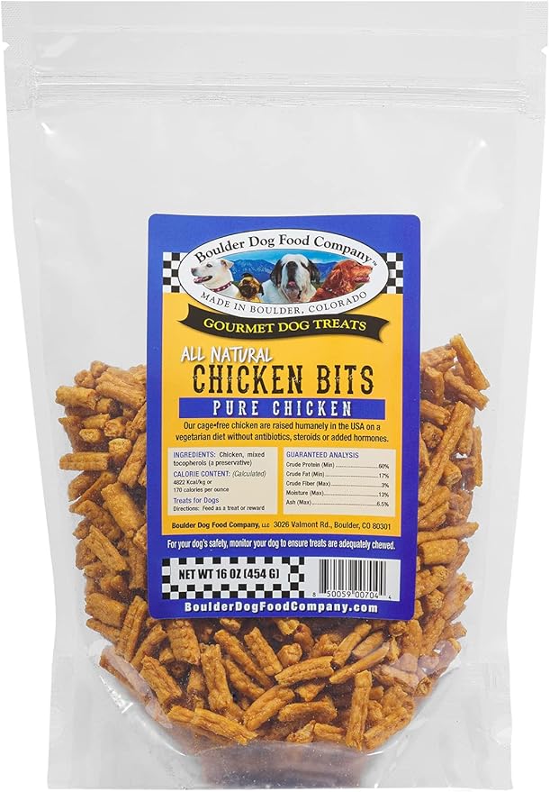 Chicken Bits Grain Free Natural Dog Treats for Small to Large Breed - Low Calorie for Training - High Value, Human Grade Meat, Healthy Dog Treats for Medium & Large Dogs (16oz)