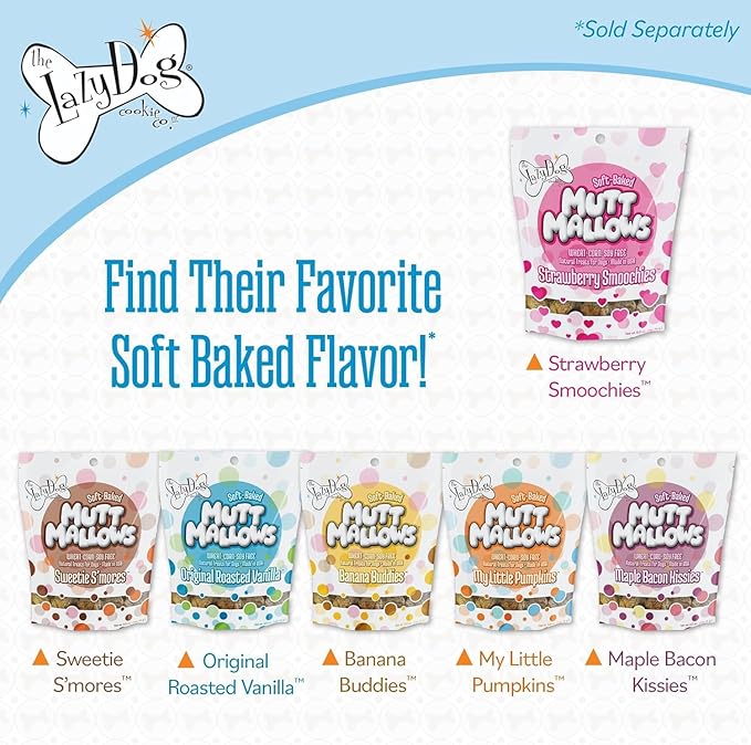 The Lazy Dog Cookie Co. Soft Dog Treats, Mutt Mallows Strawberry Smoochies, for Small, Medium and Large Dogs, Wheat-Free, Baked in The USA, 5 oz. (Pack of 3) Strawberry