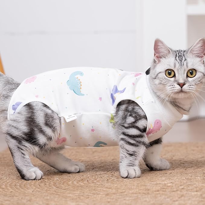 Cat Recovery Suit After Surgery, Anti Licking Onesie Postoperative Shirt for Female Spay Male Neuter, Soft Breathable Bodysuit Pajamas for Abdominal Wound Kitten E-Collar & Cone Alternative