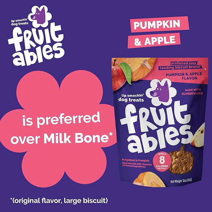Fruitables Baked Pumpkin Dog Treats – Healthy Low-Calorie, Wheat-Free, Corn-Free, Soy-Free – Sweet Potato Training Treats for Dogs, 7 oz (10 Pack)