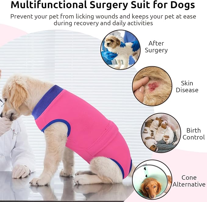 Queenmore Recovery Suit for Dogs Cats After Surgery,Dog Surgical Recovery Suit Onesie,Anti Licking Pet Female Spayed Neutered Puppy Surgical Clothes for Abdominal Wounds, Substitute E-Collar & Cone