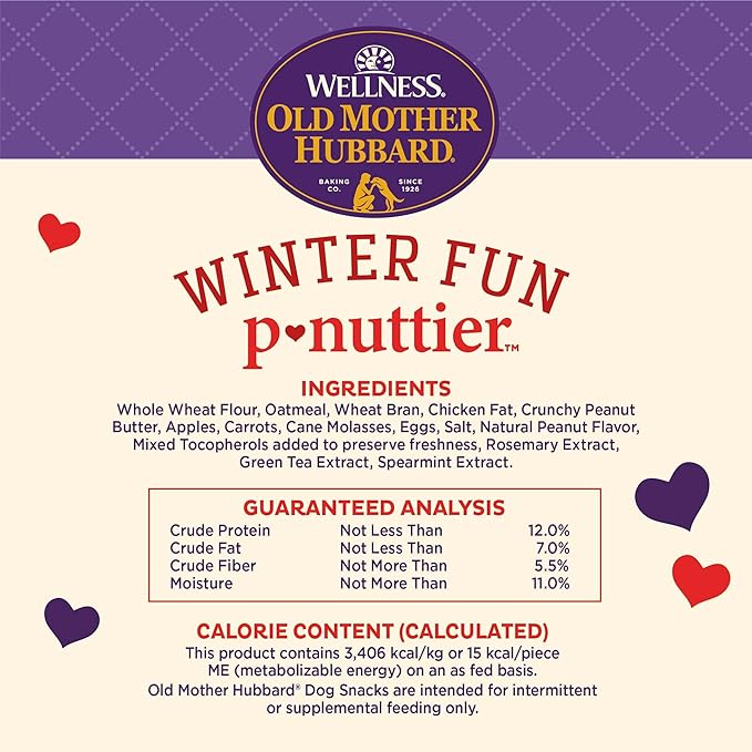 Old Mother Hubbard Wellness Winter Fun P-Nuttier Dog Biscuits, Natural, Seasonal, Holiday Treats, Peanut Butter Flavor, (16 Ounce Bag)