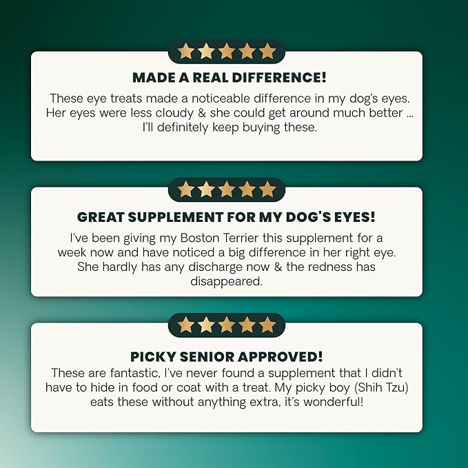 VetriScience Eye & Vision Health Chews for Dogs, Astaxanthin and Bilberry Extract, Eye Vitamins and Antioxidants, Prevent Tear Stains, Chicken, 60 Count