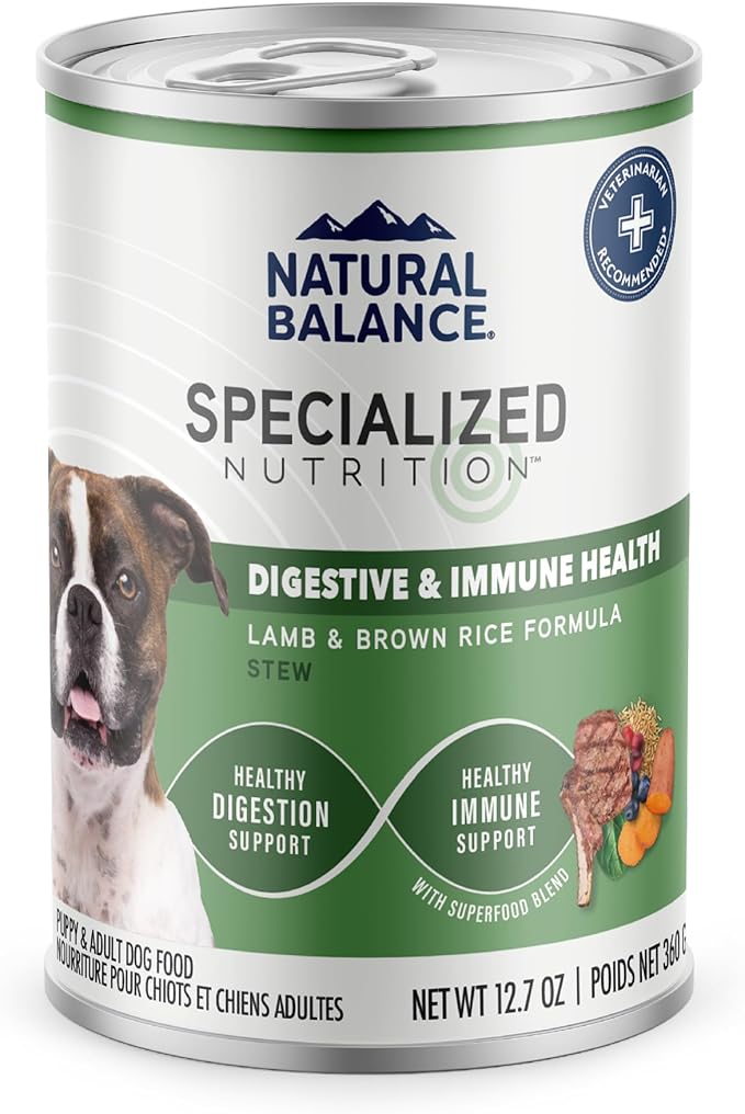 Natural Balance Specialized Nutrition Wet Dog Food Stew with Lamb and Brown Rice, Digestive & Immune Health Dog Food, Natural Ingredients with Added Vitamins & Minerals - 12.7 oz. (Case of 12)