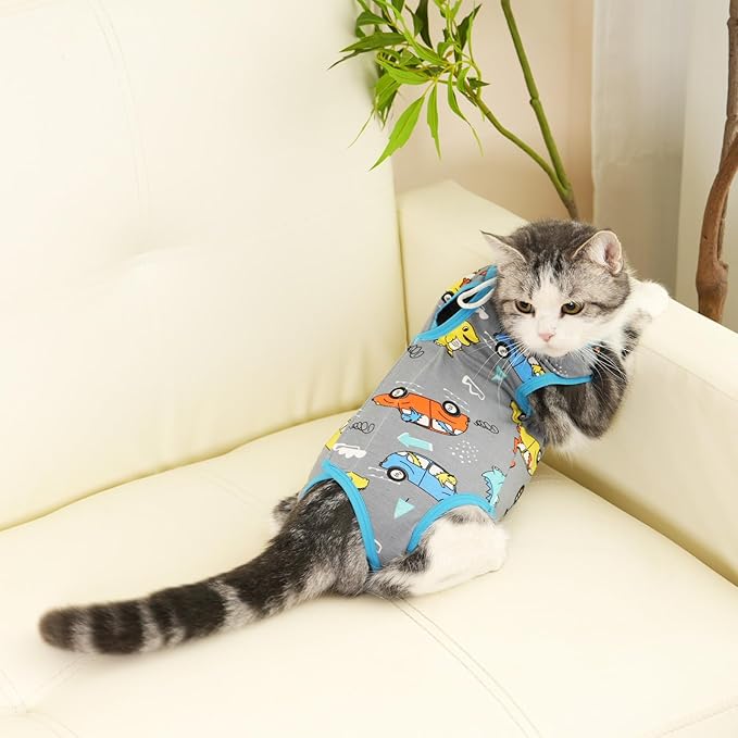 kzrfojy Cat Recovery Suit Cat Onesie for Cats After Surgery Female Male Spay Kitten Neuter Surgical Bodysuit Post Surgery Cone of Shame Alternative Anti Licking (Gray, Large)