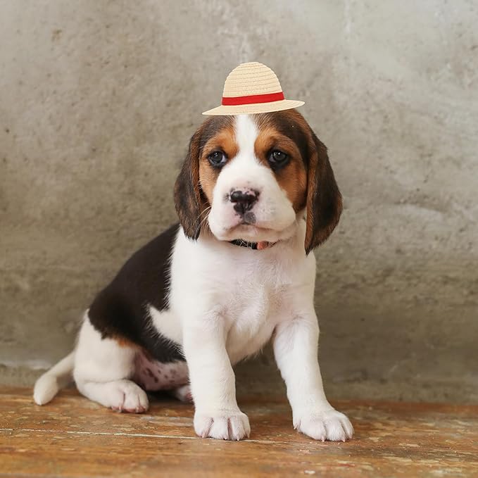 Beautyflier Pet Straw Hat Party Decorations Halloween Cosplay Cap Puppy Pet Dog Cat Holiday Costume for Small Dog Cat (Beige)