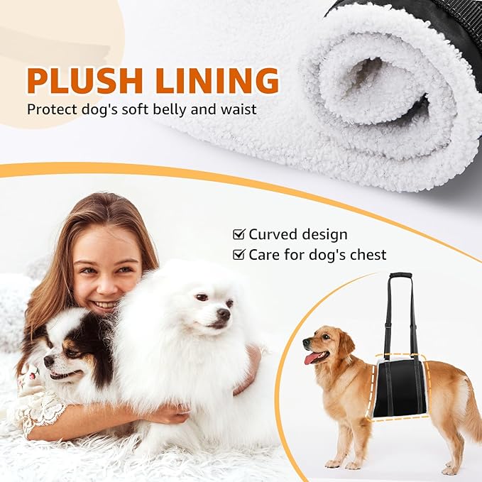 20-150 lbs Dog Lift Harness, Dog Sling for Large Dogs Hind Leg Support, Curved Plush Lining Dog Sling Carrier, Adjustable Dog Support Harness Helps Senior, Elderly, Injured Pet, Black X-Large