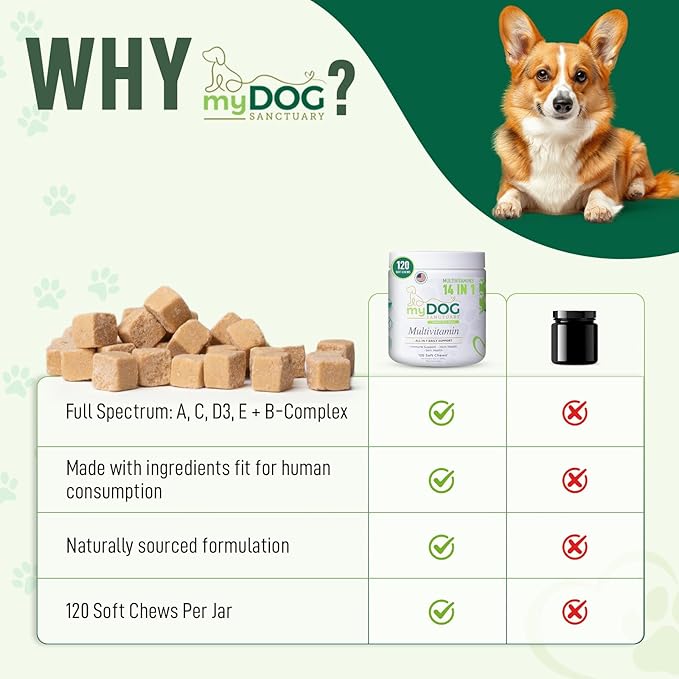 14-in-1 Multivitamin for Dogs – 120 Bacon Soft Chews | Daily Vitamins with Joint Support, Immune Health, Skin & Coat | A, D3, E, C & B-Complex | All Breeds & Ages