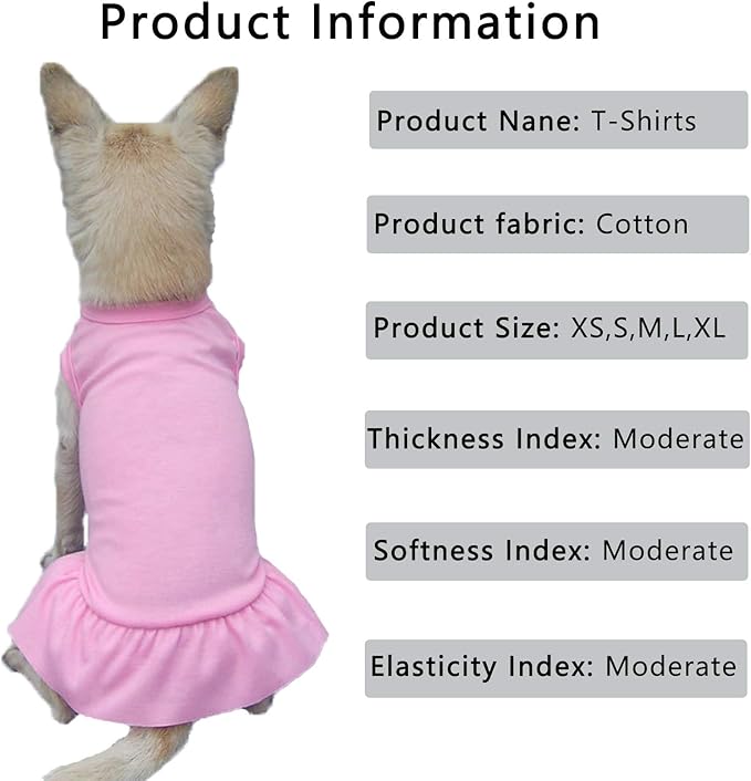 Dog Skirt Shirts, Puppy Dresses for Small Dogs Girls, Pet Clothes Doggy Apparel, Comfortable Summer Shirt Beach Wear Clothing, Outfits for Medium Dog, Kitty Cats, Cotton Tops (Pink M)
