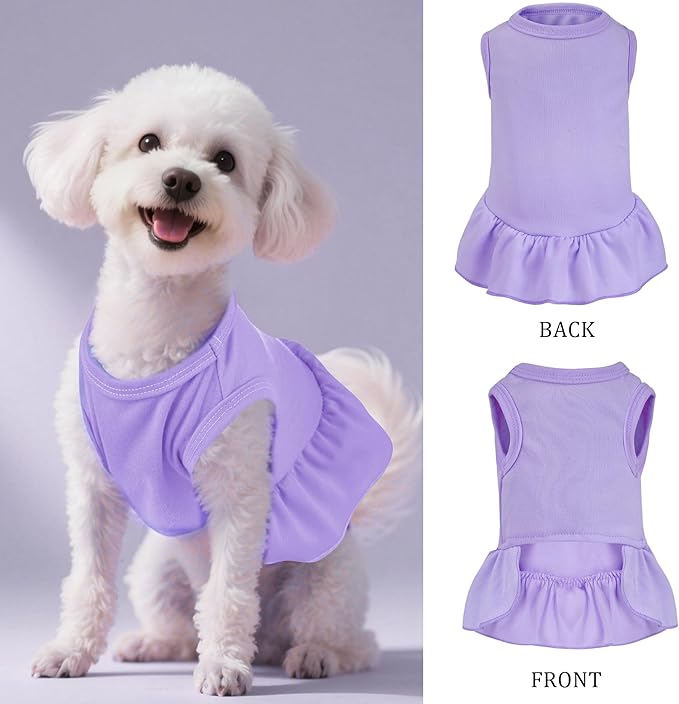 Dog Dresses Cat Skirt Solid Color Dog Clothes Summer Sleeveless Puppy Girl Clothes for Small Pet Dogs Cats (Light Purple, X-Small)