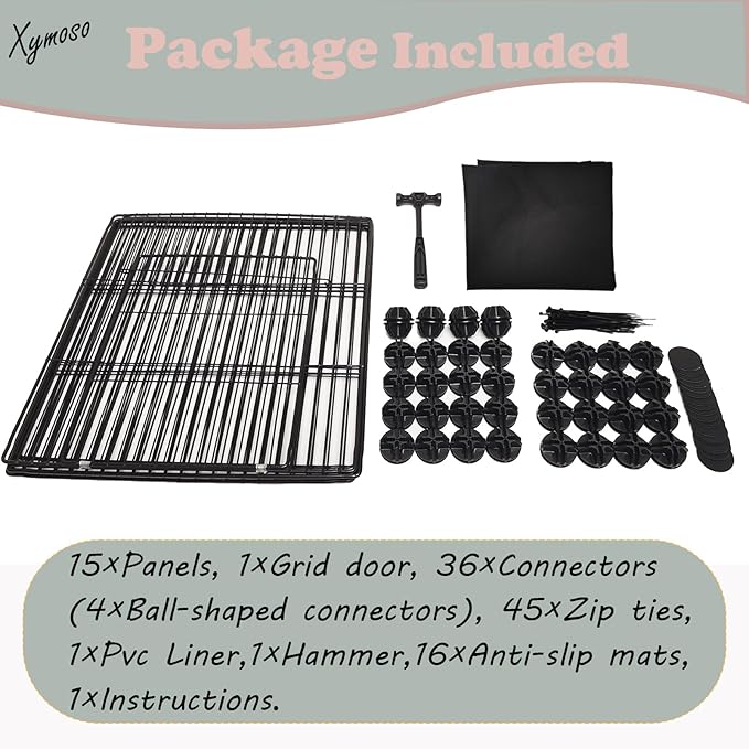 Xymoso DIY Guinea Pig Cages with Waterproof Canvas Bottom,16 Panels Small Animal Cage Pet Playpen with Door for Bunny Turtle Hedgehog,Indoor Metal Wire Yard Fence Outdoor
