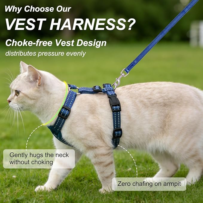 BEAUTYZOO Cat Harness and Leash Set for Walking Escape Proof, Neck Release Adjustable Harness for Kitten Puppy Small Medium Large Cats, Soft Cute Easy Control Small Cat Harness for Cats Boy and Girls
