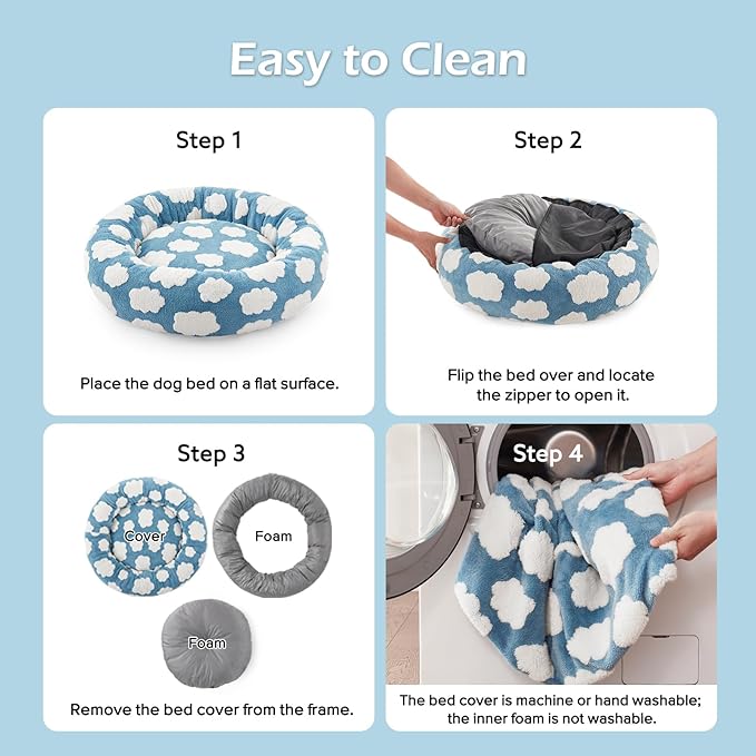 JOEJOY Donut Large Dog Bed, Cute Round Calming Dog Bed with Removable Washable Cover, Orthopedic Pet Beds with Jacquard Shaggy Plush & Non Skid Bottom, Black