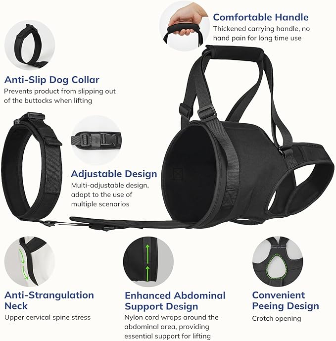Supet Dog Sling for Large Dogs Hind Leg Support, Senior Dogs Lift Assist Harness for Weak Back Leg Support, Help Large Breed Rear Leg Up Harness, Mobility Aids for Elderly, Injured, Paralyzed Dog, XL