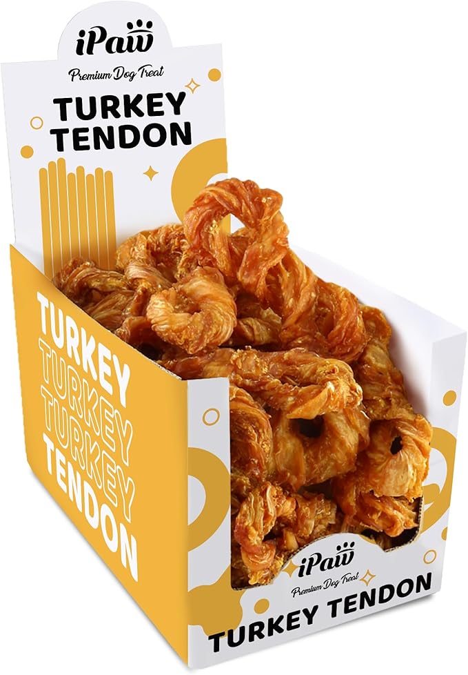 iPaw Turkey Tendons for Dogs 20 Pcs Bulk Pack, 100% Turkey and US Sourced Raw Material, Hypoallergenic, All Natural Human Grade Puppy Chew, Rawhide Alternative Dog Treats, Rope (Medium)