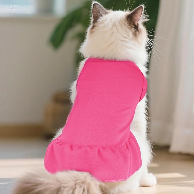Dog Dresses Cat Skirt Solid Color Dog Clothes Summer Sleeveless Puppy Girl Clothes for Small Pet Dogs Cats (Rose Pink, Medium)