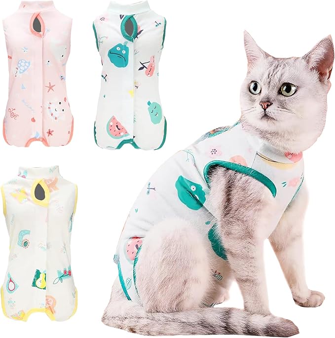 Cat Recovery Suit for Kittens After Surgery, S Size 3-Pack Anti-Licking Onesie, Soft E-Collar Alternative for Spay Neuter Abdominal Wound Protection