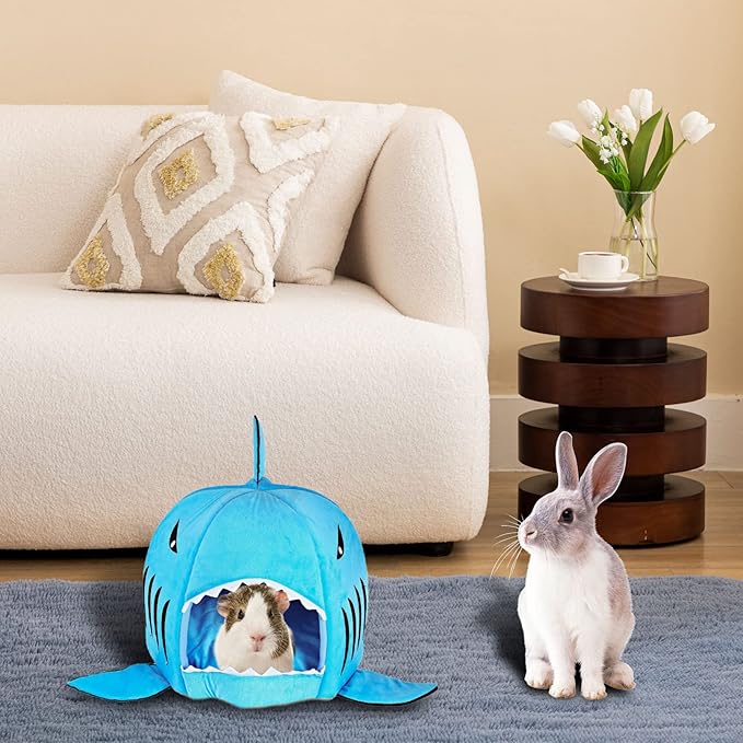 Hamiledyi Guinea Pig Bed Large Guinea Pig Hideout Washable Winter Warm Sleeping House Shark Nest for Dwarf Rabbit Bunny Chinchilla Ferret Rat