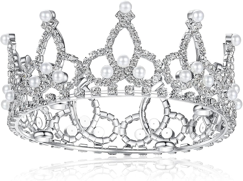 Lovelyshop Pet Series Silver Plated Royal Rhinestone Pearl Full Round Dog/Cat Crown for Rolyal Family Costume Hair Accessories-Small Size
