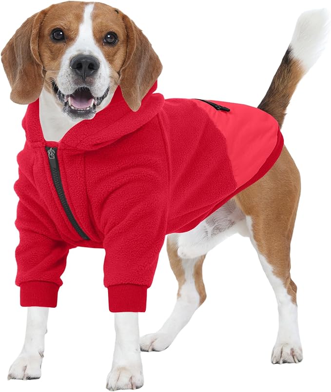 Nanaki Dog Hoodie for Large Dogs-Sweatshirt with Pocket, Long Sleeves Adjustable Warm Fleece Sweater Jacket Boy Girl for Bulldog Pug, Cold Weather Coat for Christmas Holiday Indoor Outdoor Red XL