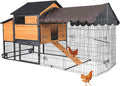 Large Chicken Coop with Upgraded Metal Frame, Wooden Poultry Cage with Outdoor Run, Chicken Tractor with Wheels, Pull Out Trays, Asphalt Roof & Lockable Nesting Box for Chickens Ducks Rabbits