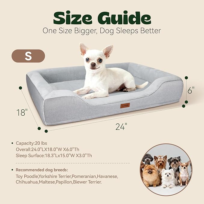 Orthopedic Dog Bed for Small Dogs,Cooling Gel Memory Foam Pet Bed with Removable Waterproof Cover,Washable Puppy Couch Bed for Joint Pain Relief,24"x18"x6",Grey