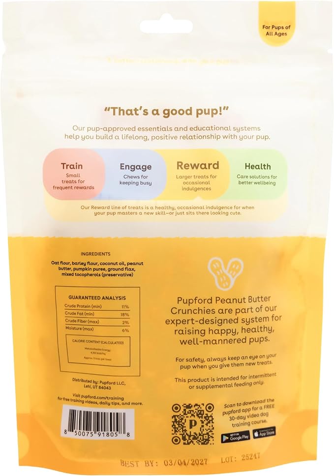 Pupford Peanut Butter Crunchies, All-Natural, Human-Grade Crunchy Treat for Dogs & Puppies (5 oz)