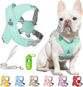 Patas Lague Dog Harness with Leash Set Adjustable Soft Padded Step-in Dog Vest No Choke No Pull Reflective for Medium Pets with Poop Bags and Dispenser, Solid and No-chew, Green L