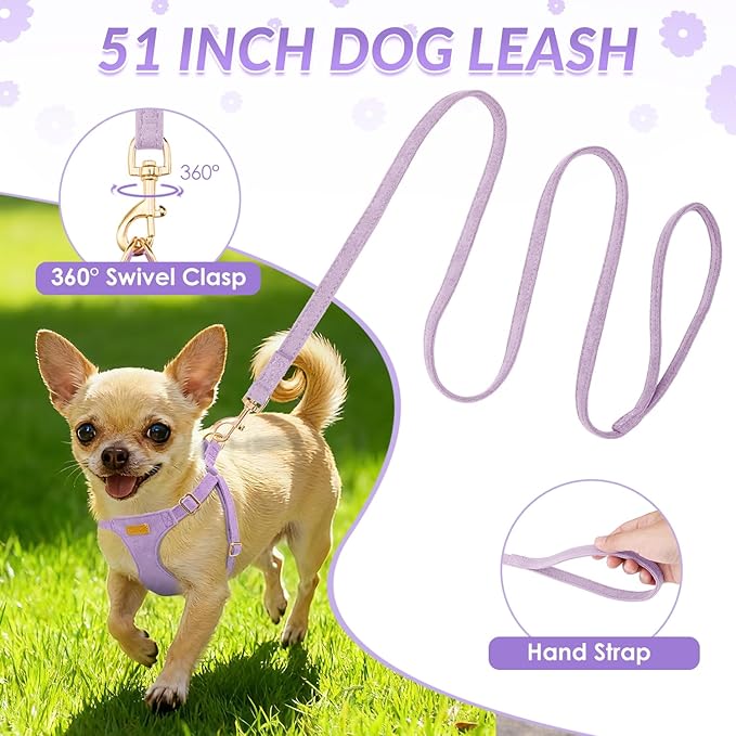 SlowTon Dog Harness Small Sized Dog - Soft XXS Dog Harness and Leash Set No Pull No Chock, Adjustable Lightweight Puppy Harness for XS Small Medium Dogs Cats (Solid Purple, XXS)