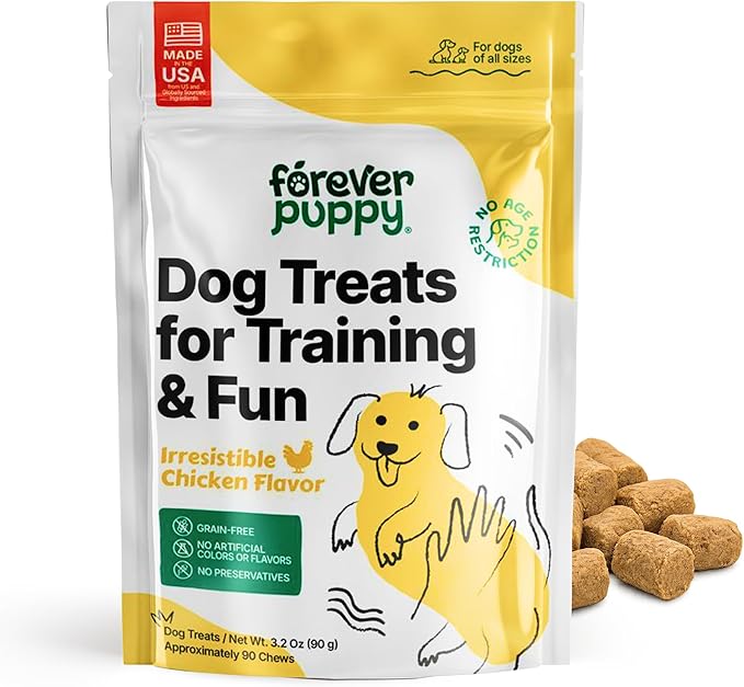 Forever Puppy Grain-Free Chicken & Liver Dog Treats for Puppies & Adults - Natural Training Rewards for All Breeds - Wholesome Bite-Sized Snacks in Resealable Pouch, No Added Sugar