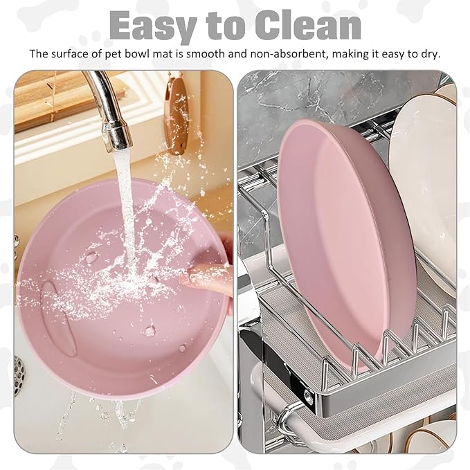 BNOSDM Silicone Cat Food Plate 2 Pack Shallow Dog Bowl Flat Puppy Feeding Dish for Small Dogs and Cats Whisker Fatigue Pet Plates for Dry and Wet Food (Light Pink)